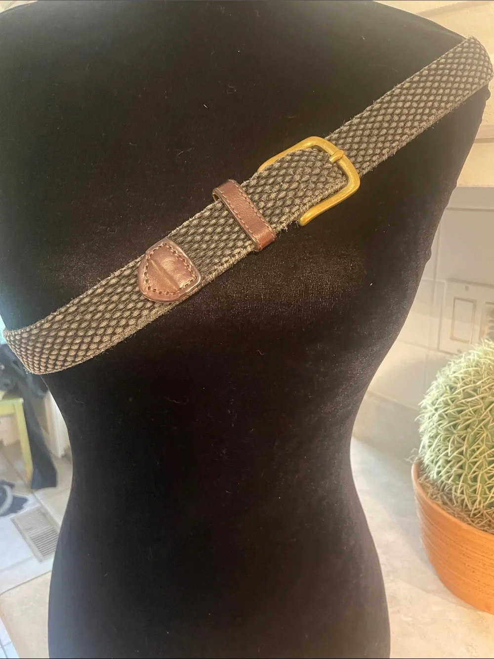 Black Stretch Belt & Leather Accents with Solid Brass Buckle
